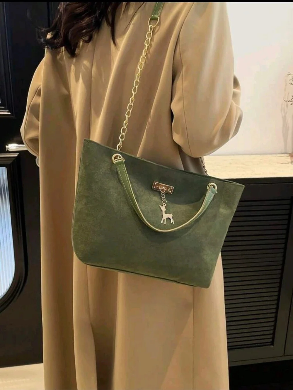 Fashionable Plaid Chain Embroidery Versatile Dual Handle Tote Shoulder Bag For